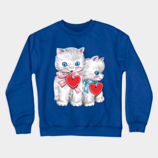 Cute Retro Valentine's Day Kittens with Hearts Crewneck Sweatshirt by MasterpieceCafe